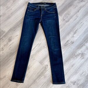 Veronica Beard Brooke 8.5” Low Rise Skinny Jean Dark Wash Gold Stitch Denim | 26